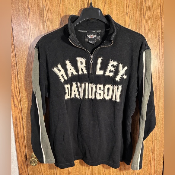 Y2K Harley Davidson Embroidered Quarter Zip Cotton Ribbed Sweater - Picture 1 of 6